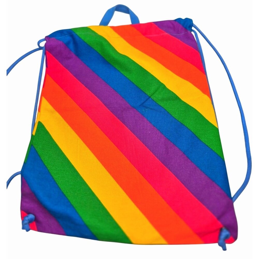 Rainbow Stripe Drawstring Backpack With Blue Inne… - image 1